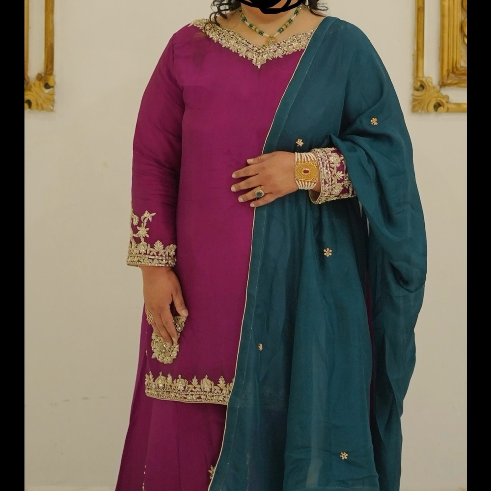 Elegant Purple and Teal Embroidered Wedding Dress
